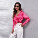 Blue satin blouse by Lumina Wear featuring a relaxed fit and timeless design, perfect for elegant casual or office wear.