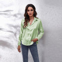 Blue Sydney relaxed fit satin blouse by Lumina Wear, featuring timeless design, perfect for women's fashion.