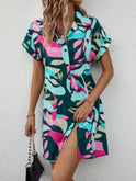 Tiana printed button-down dress by Lumina Wear in rose red, featuring a stylish design and classic fit.