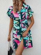 Lumina Vancouver Tiana™ printed rose-red button-down dress, showcasing a stylish, lightweight design perfect for casual wear.