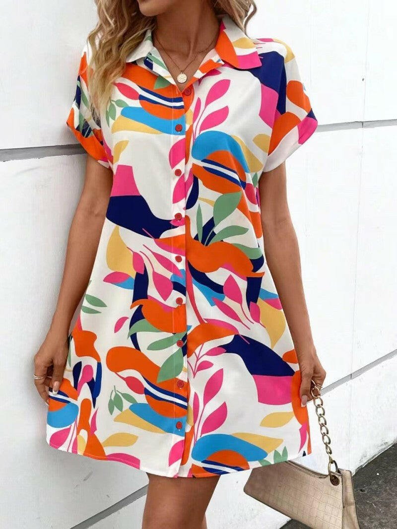 Lumina Vancouver Tiana printed button-down dress in rose red, stylish women’s dress with floral pattern, perfect for casual wear.