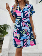 Rose-red Tiana™ printed button-down dress by Lumina Vancouver, stylish and casual for everyday wear.