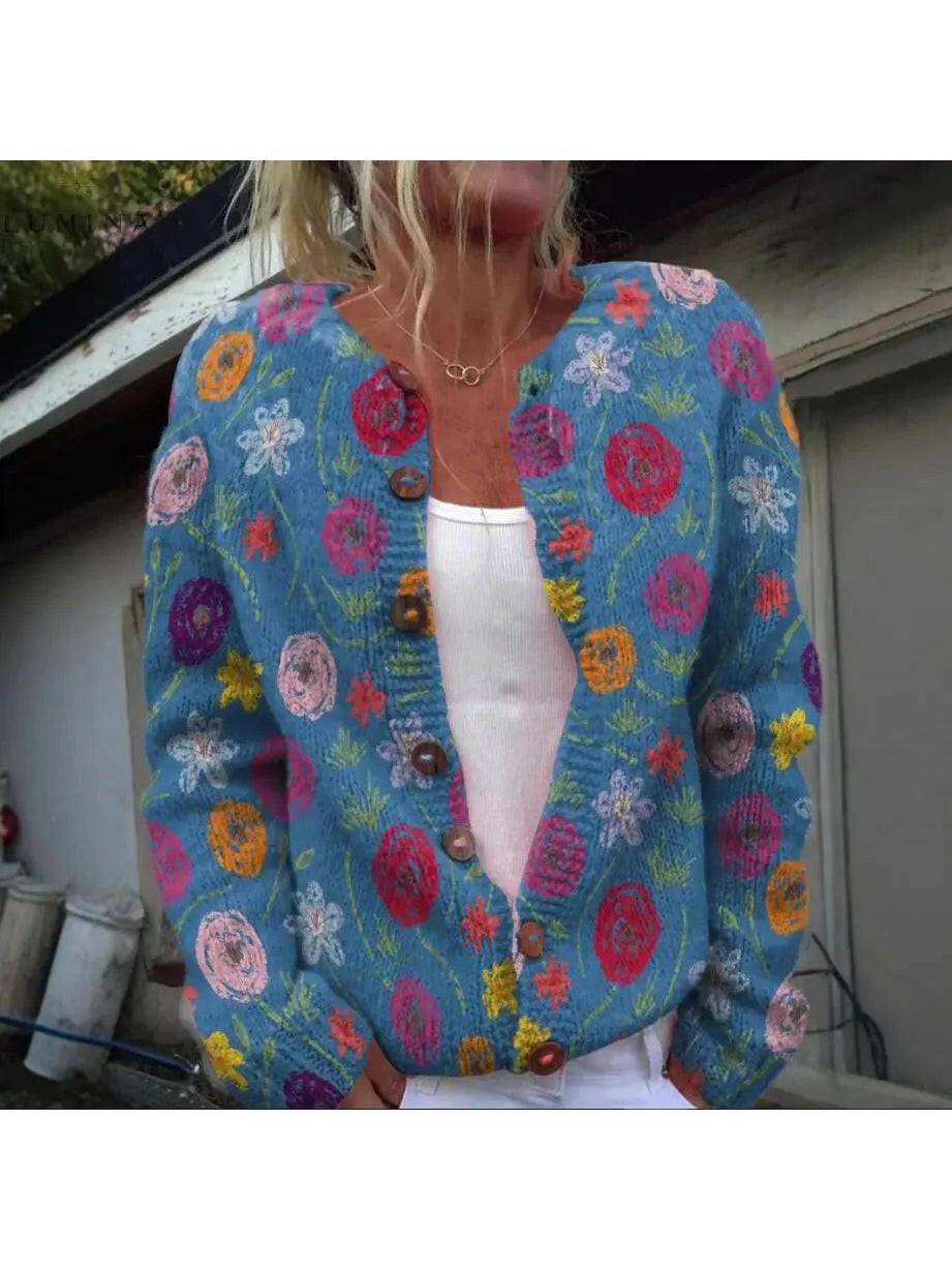 Tilda | Blue cardigan with floral print - Lumina Vancouver