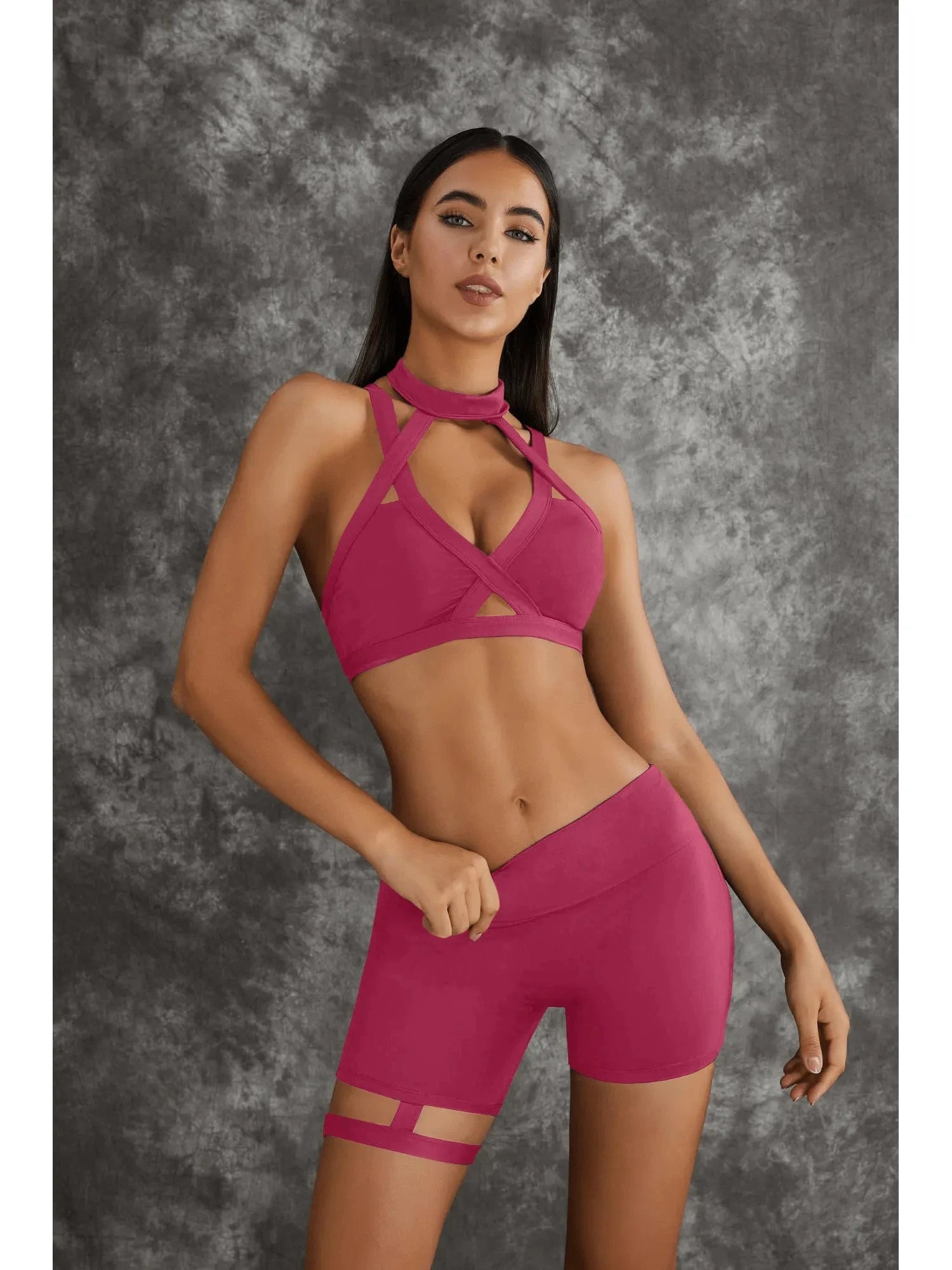 Black Lumina Vancouver sports bra with unique cut-out design, showcasing a stylish and supportive athletic bra for active wear.