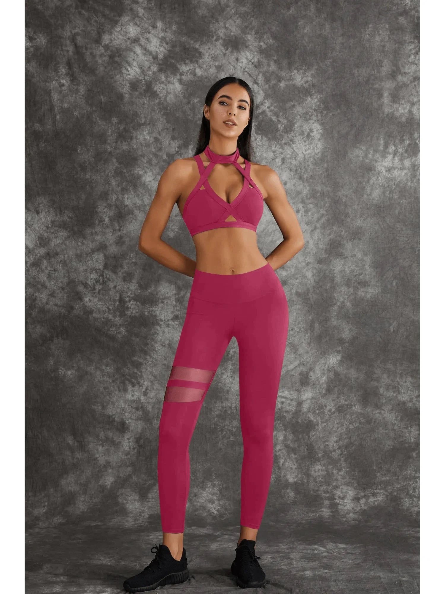 Black Lumina Vancouver sports bra with unique cut-out design, showcasing a stylish and supportive athletic wear piece.