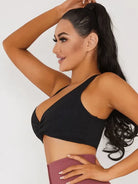 Black Lumina Vancouver V-neck beauty back sports bra with supportive design and stylish look, perfect for active wear.