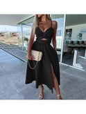 Pink Vanette elegant strappy front slit midi dress by Lumina Wear, showcasing a stylish design with a sleek silhouette.