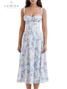 White Venura spring wedding guest dress by Lumina Vancouver with floral print, size XS, perfect for elegant occasions.