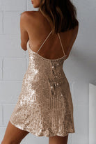 Lumina Vancouver Octavie sequin bodycon mini dress in rose red, form-fitting with shimmering sequin details for a stylish look.