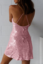 Vesper sequin bodycon mini dress in rose red by Lumina Vancouver, featuring shimmering sequins and a fitted silhouette.