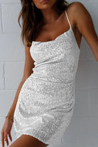 Lumina Vancouver Octavie sequin bodycon mini dress in rose red, fitted design with shimmering sequins, perfect for evening wear.