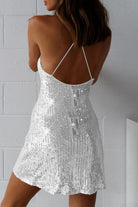 Lumina Vancouver Octavie sequin bodycon mini dress in rose red, featuring a fitted silhouette and shimmering sequin details.