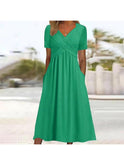 Green Vicky casual elegance midi dress by Lumina Wear, featuring a stylish, flowing design perfect for everyday wear.