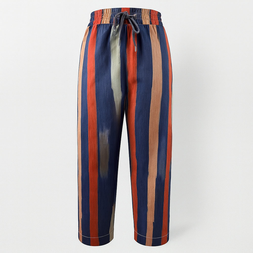 Lumina Wear Victor beige relaxed trousers with elastic waistband, featuring a subtle circle print, casual and comfortable pants.