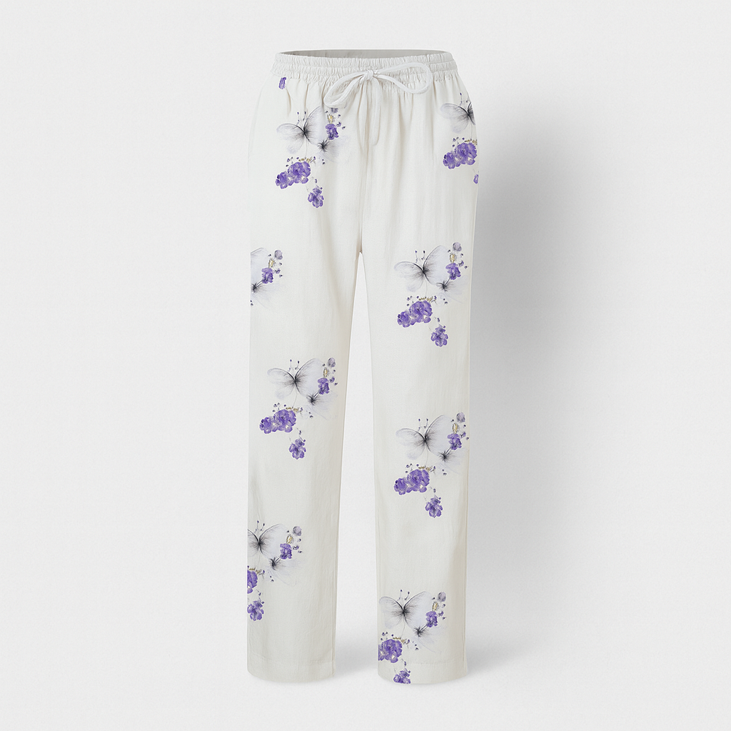 Lumina Wear Victor beige relaxed trousers with elastic waistband and circle print, casual pants for comfortable wear
