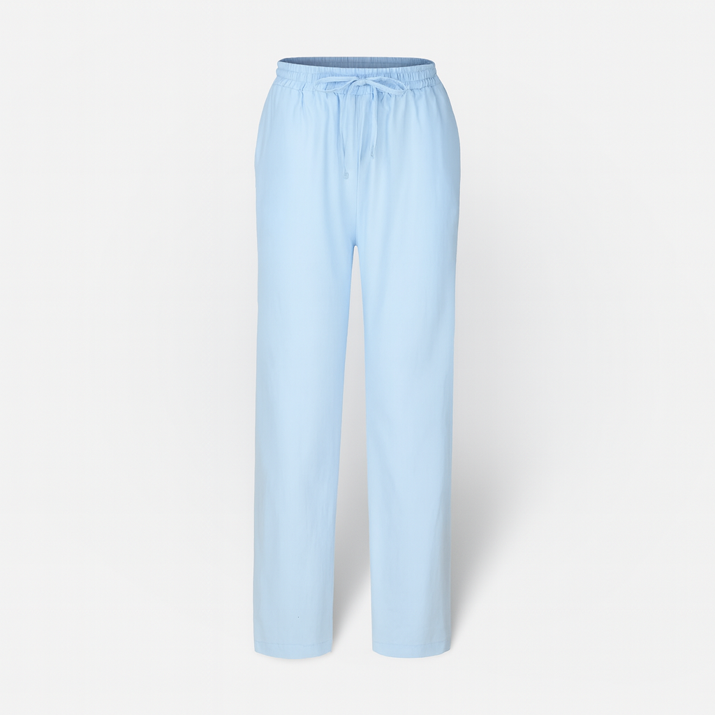 Victor Lumina beige relaxed trousers with elastic waistband, featuring a subtle circle print and comfortable fit.