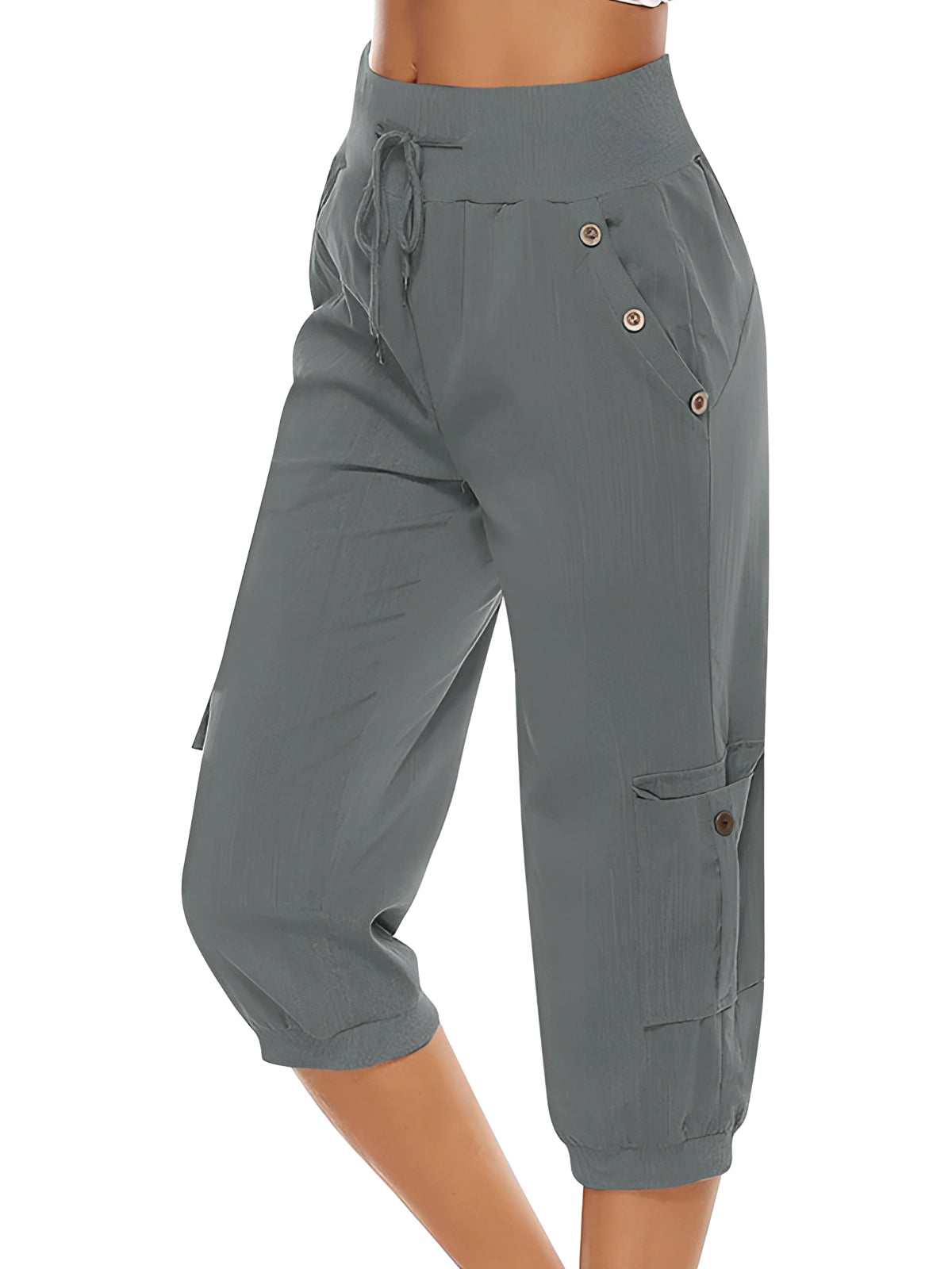 Victoria women's green Capri trousers by Lumina Wear with breathable fabric and elastic waist, perfect for casual wear.