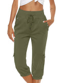 Victoria Lumina Wear breathable green capri trousers with elastic waist, perfect for comfortable women’s casual wear.
