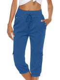 Victoria green breathable capri trousers by Lumina Wear featuring elastic waist and casual fit for women.