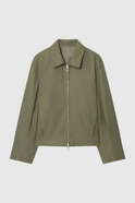 Victoria casual army green bomber jacket with zipper closure by Lumina Wear, featuring a fitted design and ribbed cuffs.