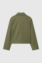 Victoria casual army green bomber jacket by Lumina Wear with zipper closure, featuring a relaxed fit and stylish design.