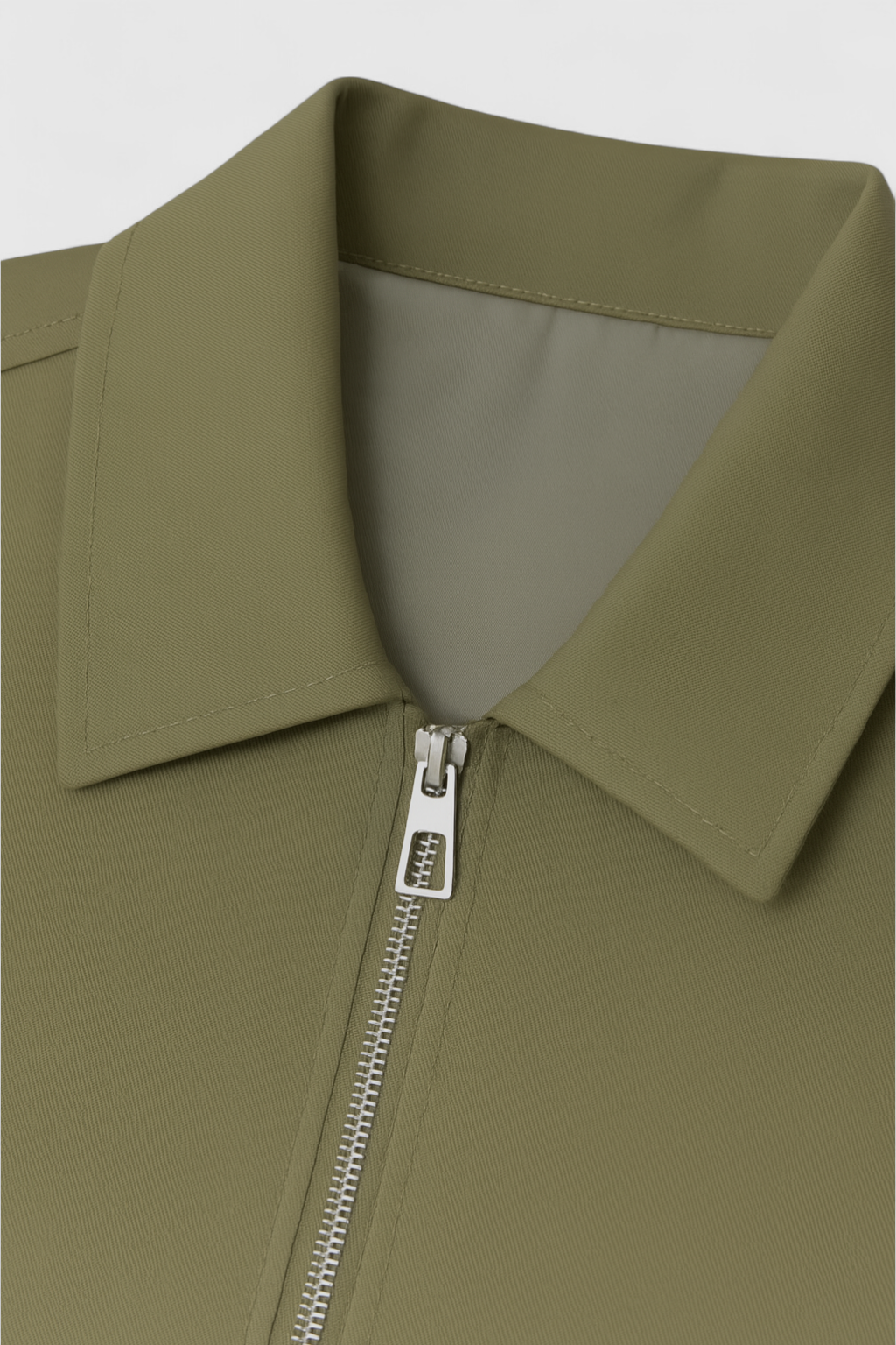 Victoria Lumina Wear casual army green bomber jacket with zipper closure, featuring a stylish fit and classic design.
