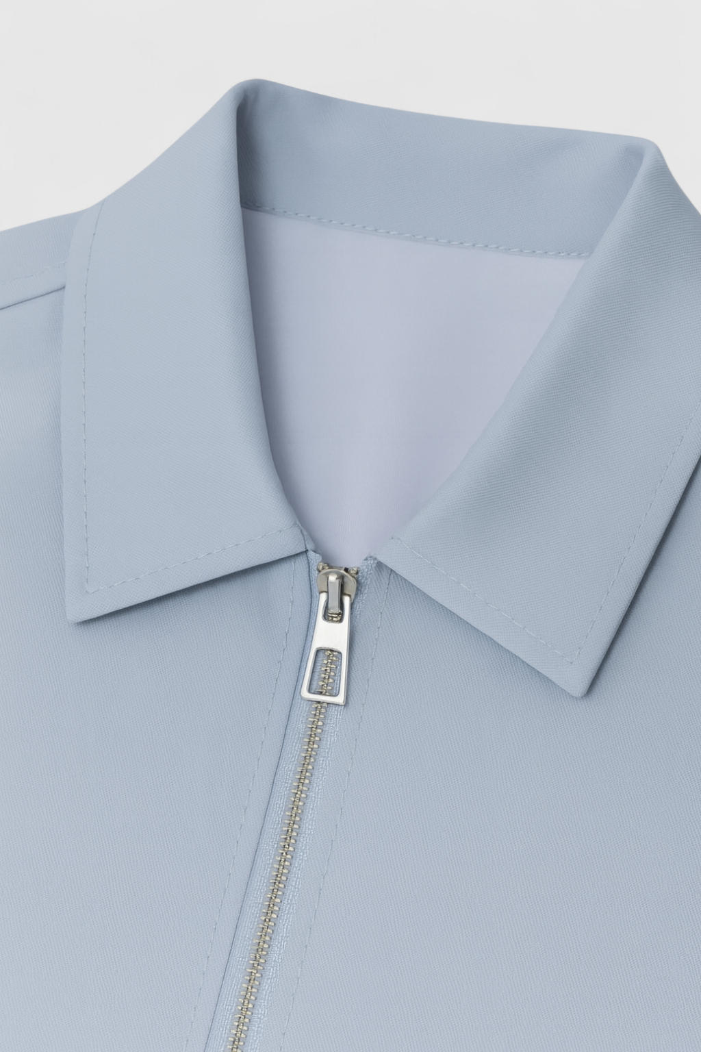Light blue Victoria Lumina Wear casual bomber jacket with zipper closure, shown on a mannequin.