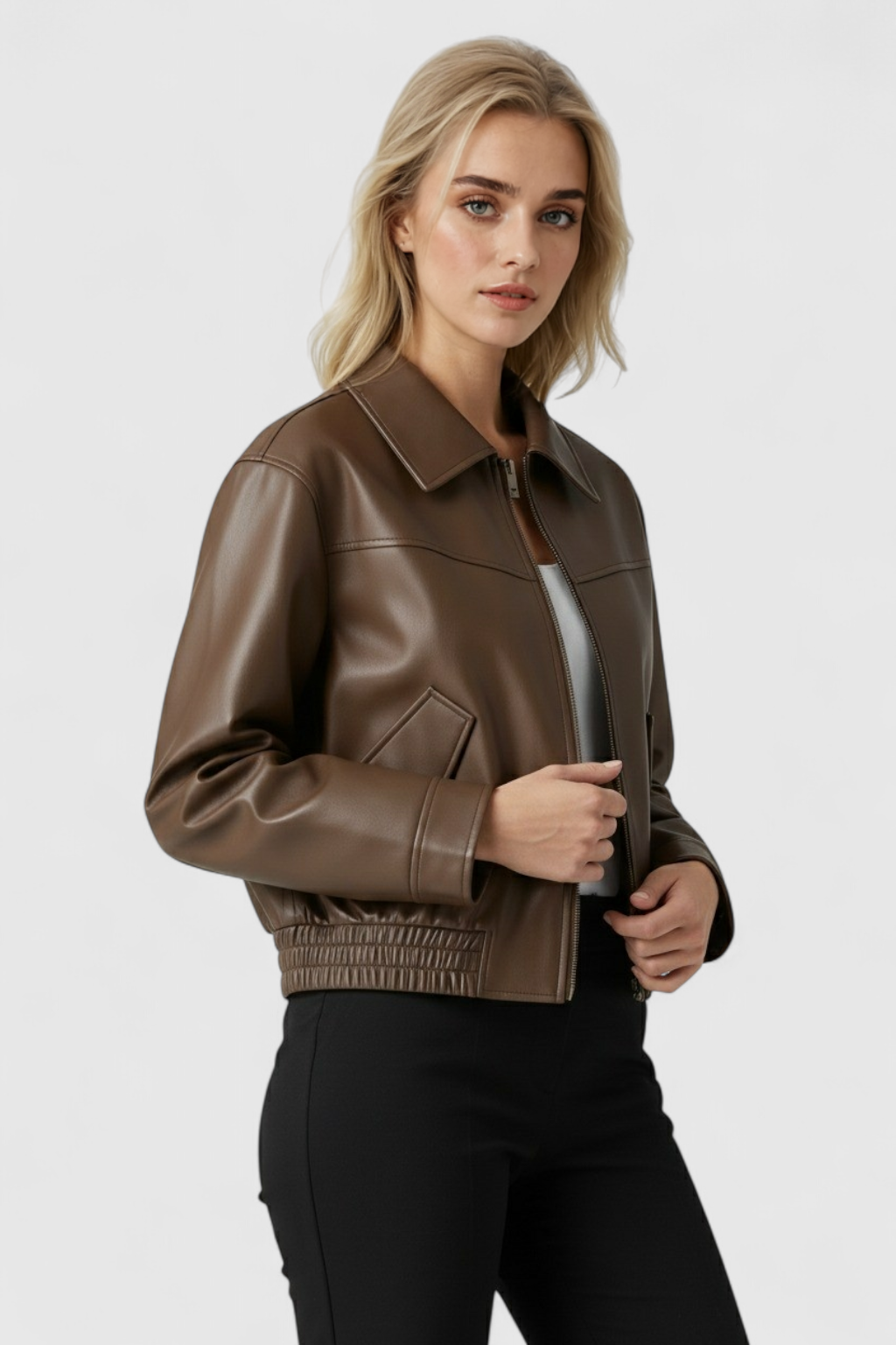 Victoria vintage-style casual jacket by Lumina Wear, shown in coffee color with classic design and timeless appeal.