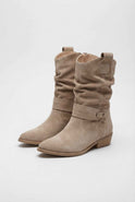 Lumina Wear Victoria chic apricot suede ankle boots with warm lining, stylish for women, featuring a sleek design and comfortable fit.