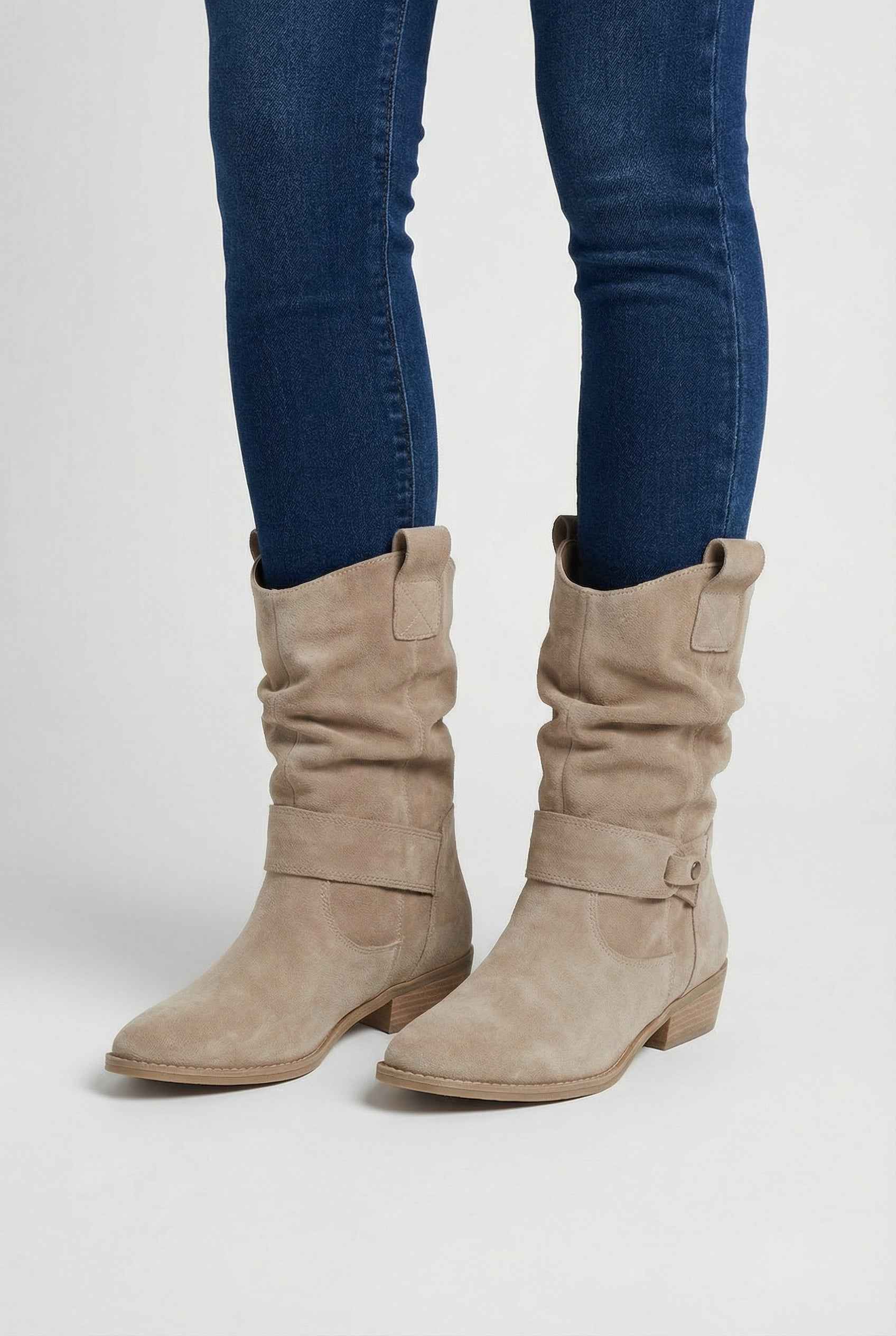 Victoria women's ankle boots by Lumina Wear in chic apricot suede with warm lining and stylish design.