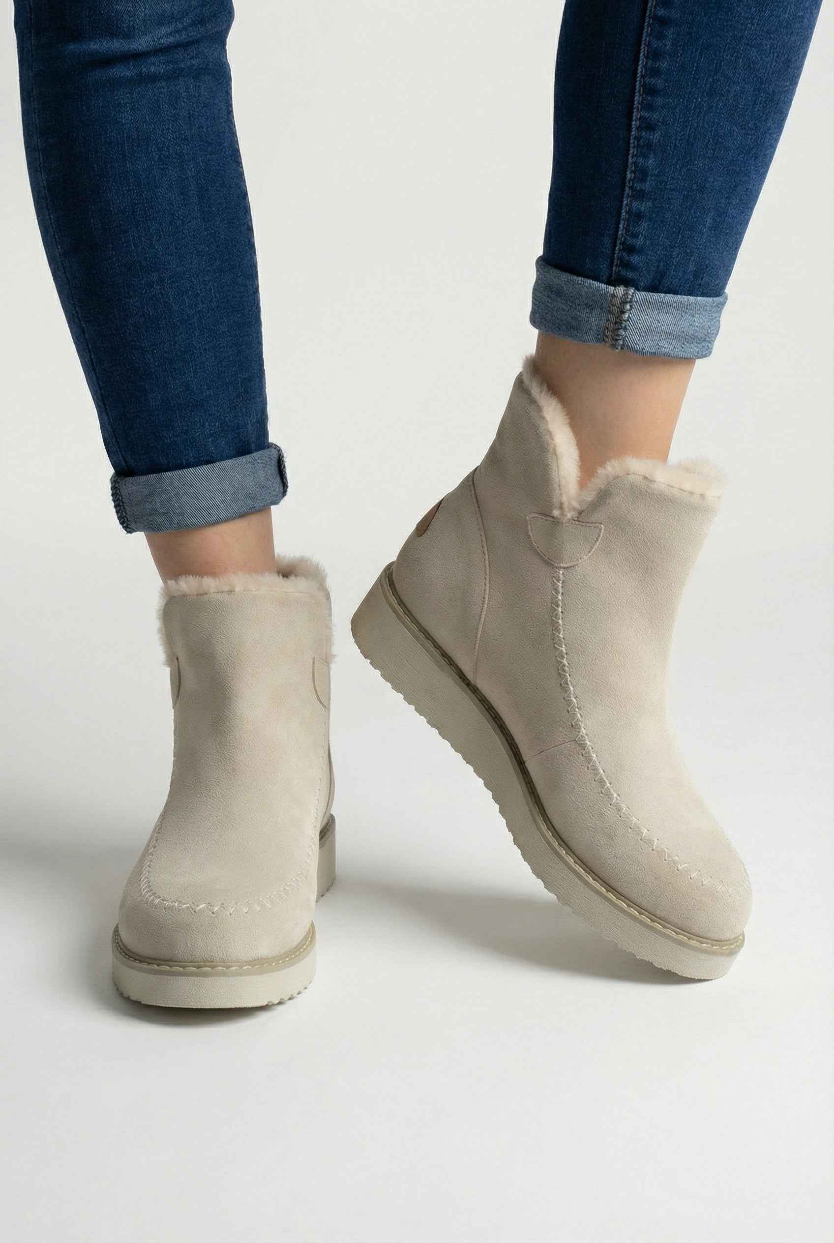 Victoria beige ankle boots by Lumina Wear with durable sole, featuring stylish design and ankle-high style in a natural setting.