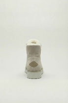 Beige Victoria ankle boots by Lumina Wear with durable sole, close-up view showing stylish design and ankle height.