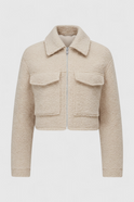 Victoria beige zip jacket by Lumina Wear featuring vintage lapel and pockets, stylish outerwear for women.