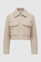 Victoria beige zip jacket by Lumina Wear featuring vintage lapel, pockets, and stylish design for women's fashion.
