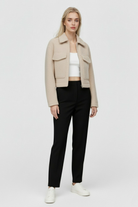 Victoria beige zip jacket by Lumina Wear featuring vintage lapel, pockets, and a chic, stylish design for women's fashion.