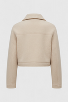Victoria beige zip jacket by Lumina Wear with vintage lapel and pockets, stylish women's jacket perfect for casual and chic looks.