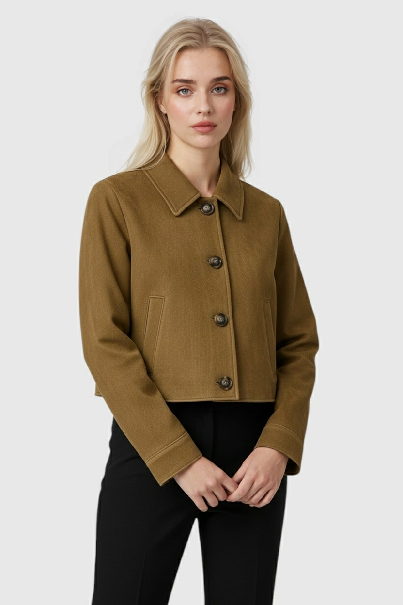 Victoria black button jacket by Lumina Wear with breathable fabric, stylish design, and tailored fit for a chic look.
