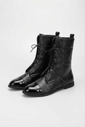 Lumina Wear Victoria black lace-up ankle boots with cozy lining, stylish footwear for women featuring a sturdy design and comfortable fit.