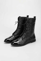 Victoria black lace-up ankle boots with cozy lining, women's Lumina Wear boots featuring stylish design and comfortable fit.