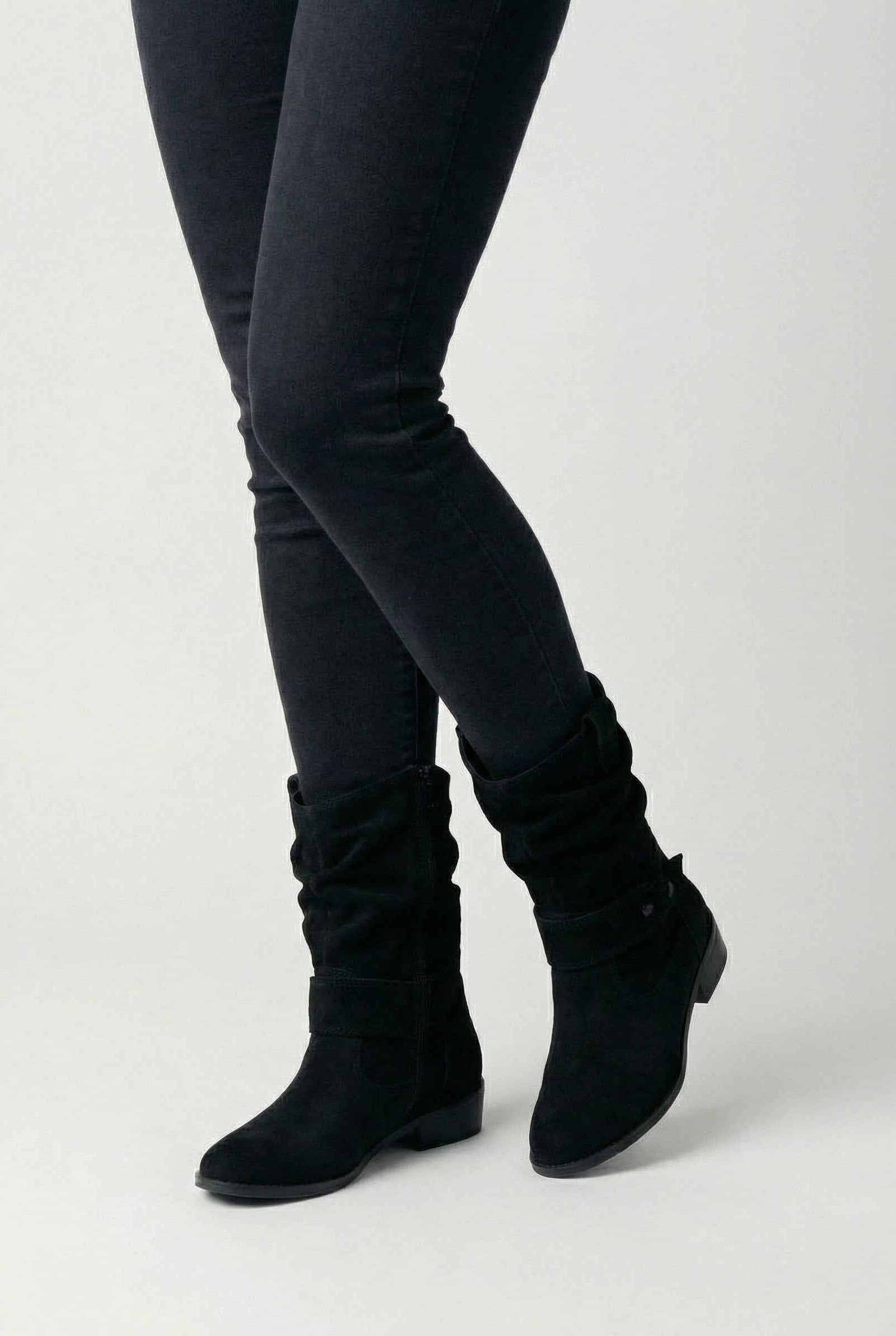 Victoria black suede ankle boots for women by Lumina Wear, featuring a sturdy sole and stylish design, size 35.