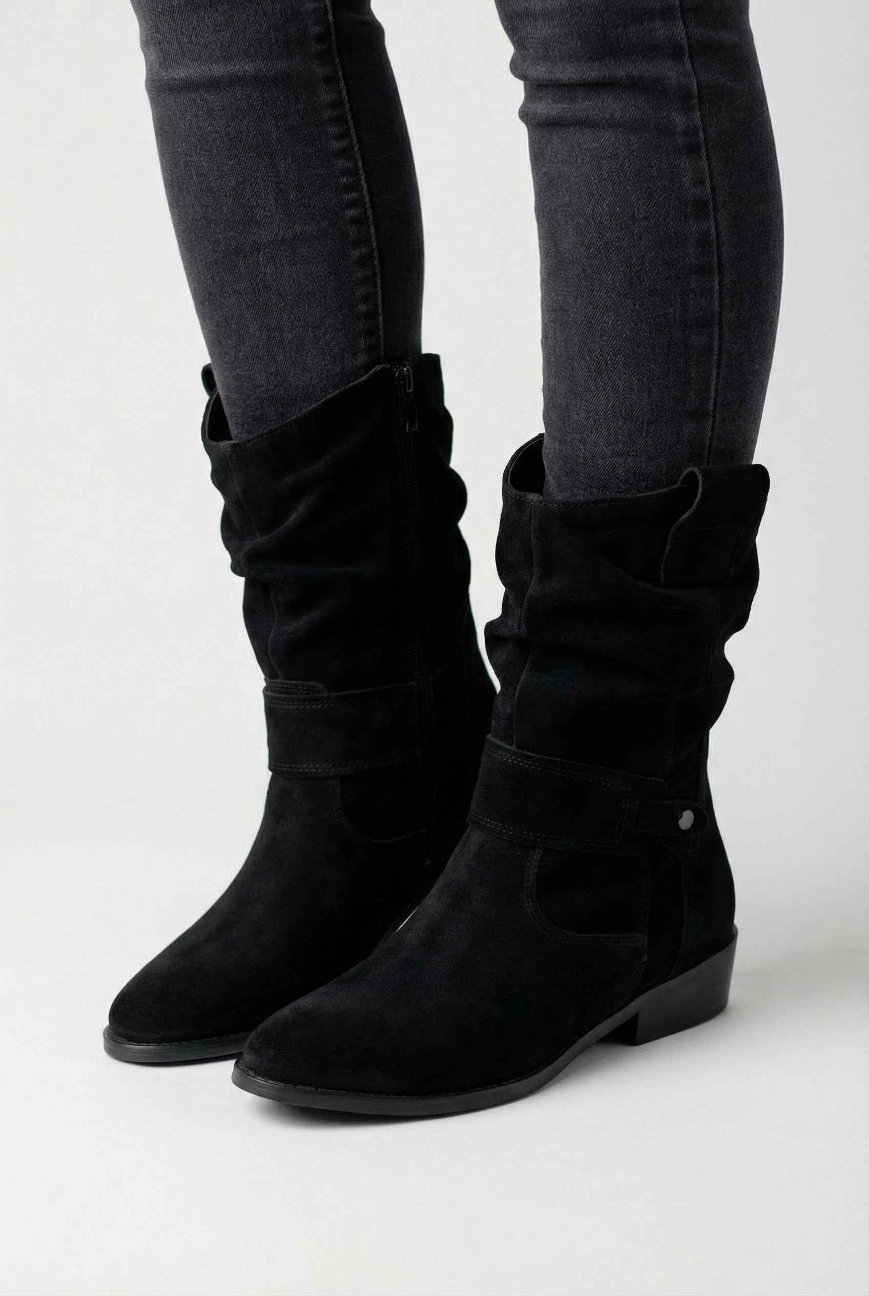 Victoria black suede ankle boots for women by Lumina Wear, featuring a sturdy sole and stylish design.