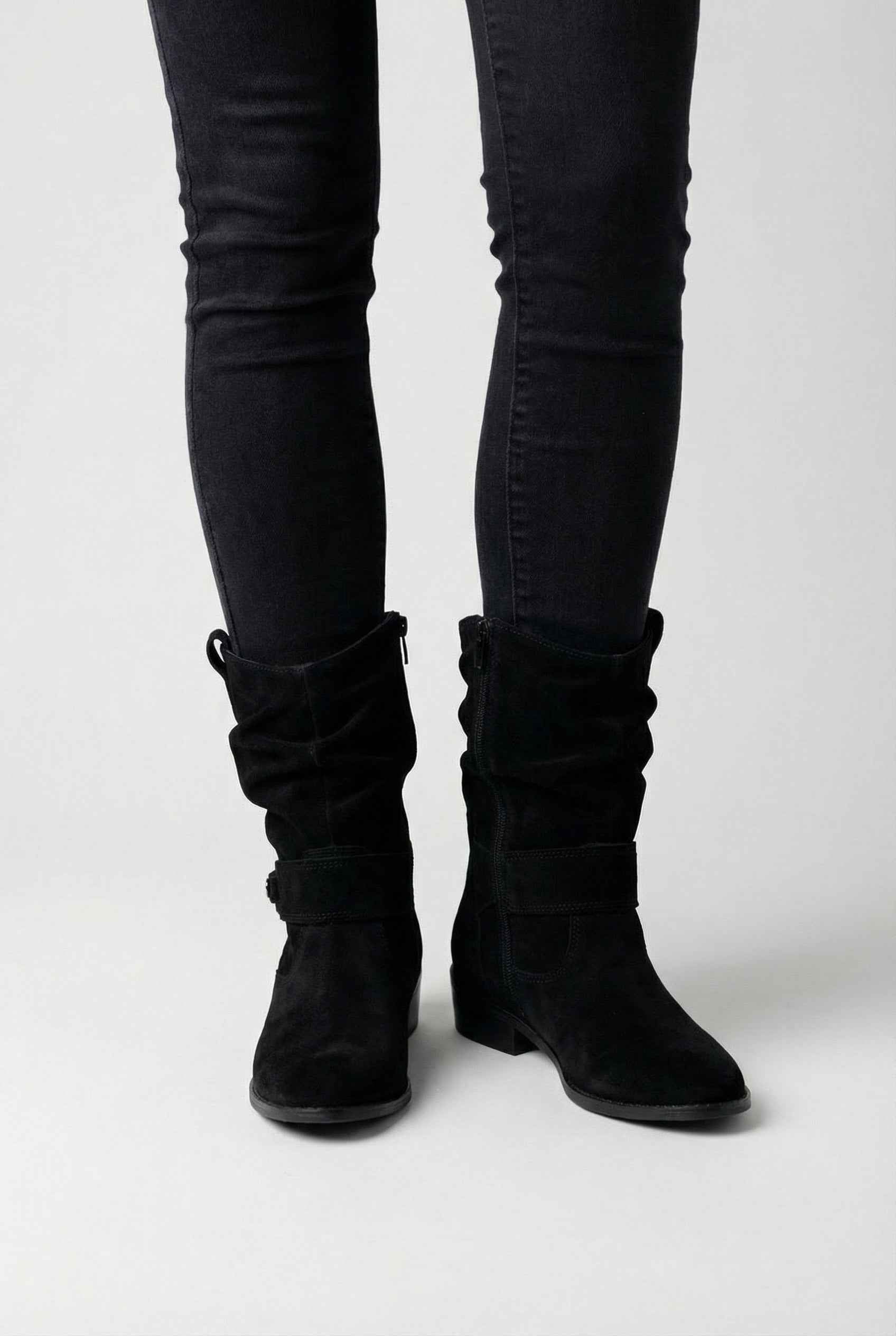 Victoria black suede ankle boots for women with sturdy sole by Lumina Wear, showcasing stylish design and comfortable fit.