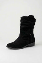 Victoria black suede ankle boots for women by Lumina Wear with sturdy sole, stylish design, and ankle-length fit.