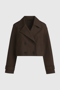 Victoria Lumina brown windbreaker jacket with double-breasted design, lightweight and stylish outerwear for women.