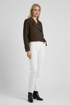 Lumina Wear Victoria chic brown windbreaker jacket with double-breasted design, stylish and lightweight for casual wear.