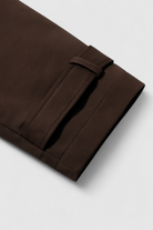 Victoria brown windbreaker jacket by Lumina Wear featuring a double-breasted design, stylish and lightweight for casual wear.