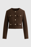 Dark brown Victoria short jacket by Lumina Wear featuring a chic, tailored fit for women.