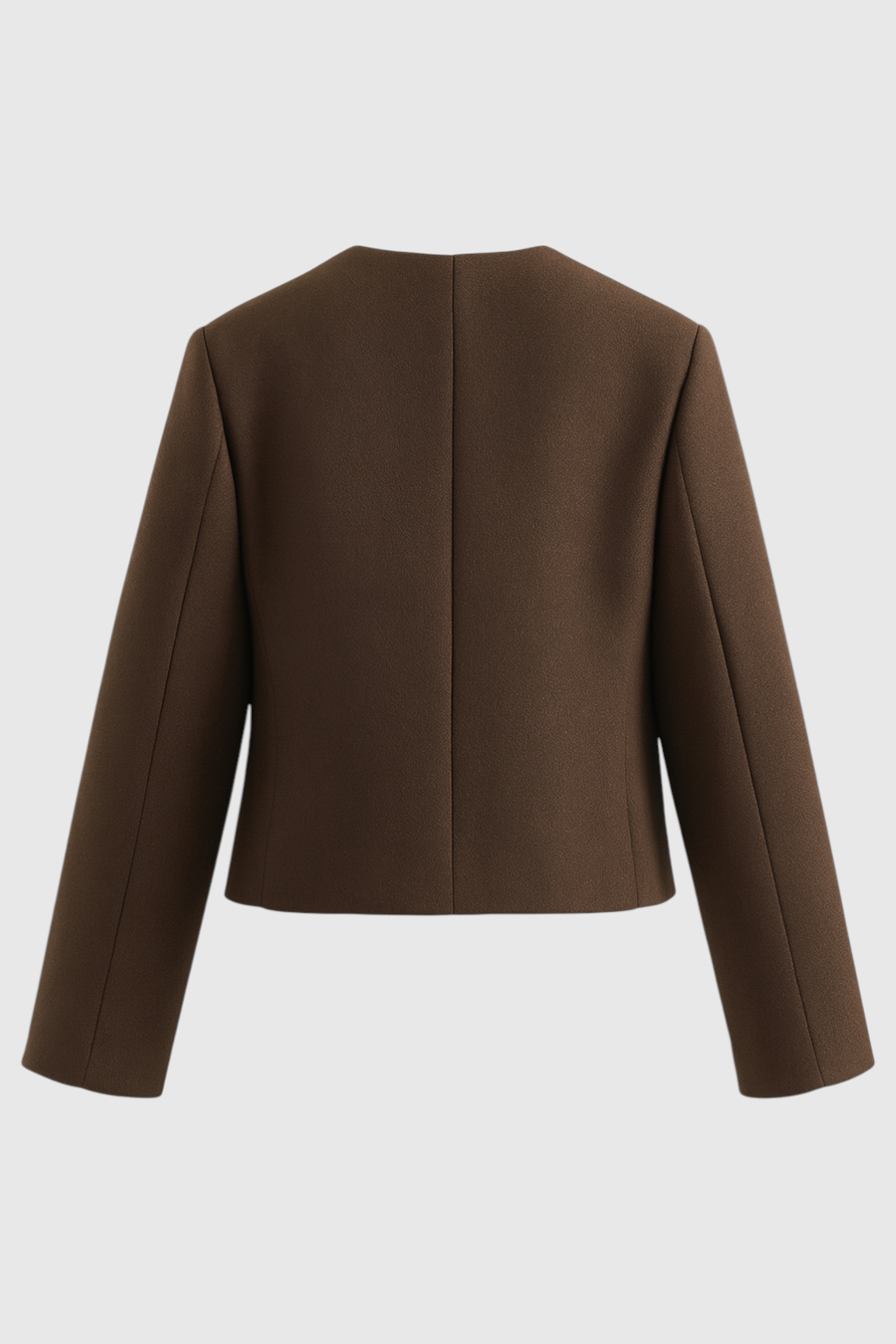 Victoria women's dark brown short jacket with tailored fit from Lumina Wear, shown on a mannequin, featuring a sleek, modern design.