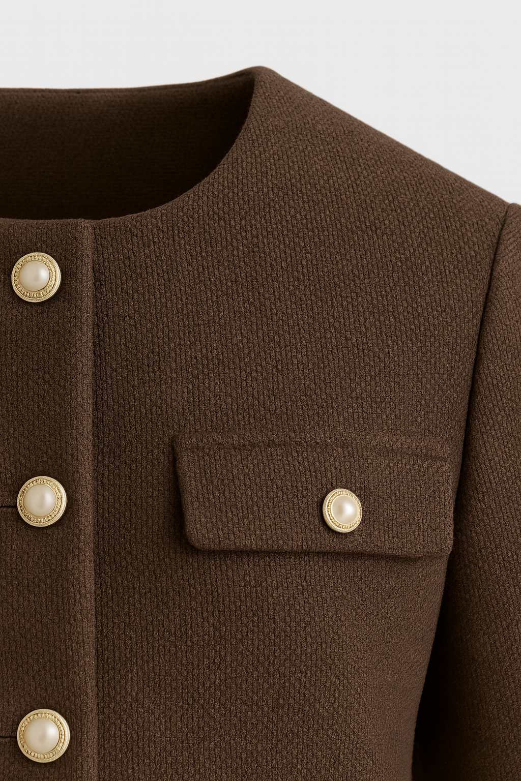 Dark brown Victoria women's short jacket by Lumina Wear featuring a chic, tailored fit and stylish design.