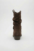 Dark brown suede ankle boots with warm lining from Lumina Wear, stylish women's boots with a sleek design and comfortable fit.